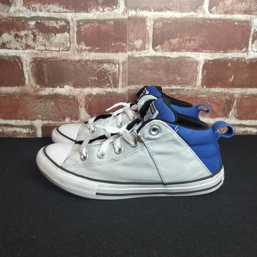 Converse Chuck Taylor Shoes Boys Size 3 Grey Blue Classic Mid Top Sneakers - Picture 4 of 8